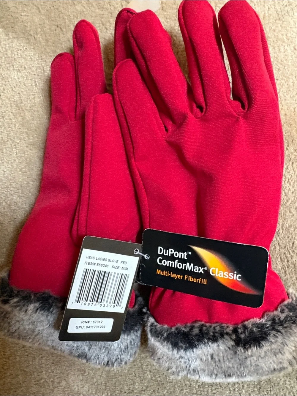 HEAD Red Gloves with Faux Fur Trim